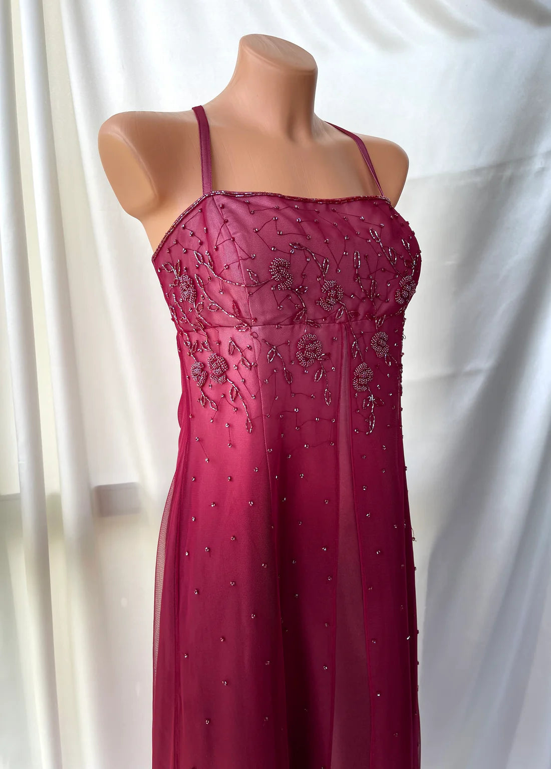 Girlhomeshops – Rotes, exquisites, florales, perlenbesetztes, modisches, langes Tüll-Ballkleid mit Abschlussballkleid gh5521