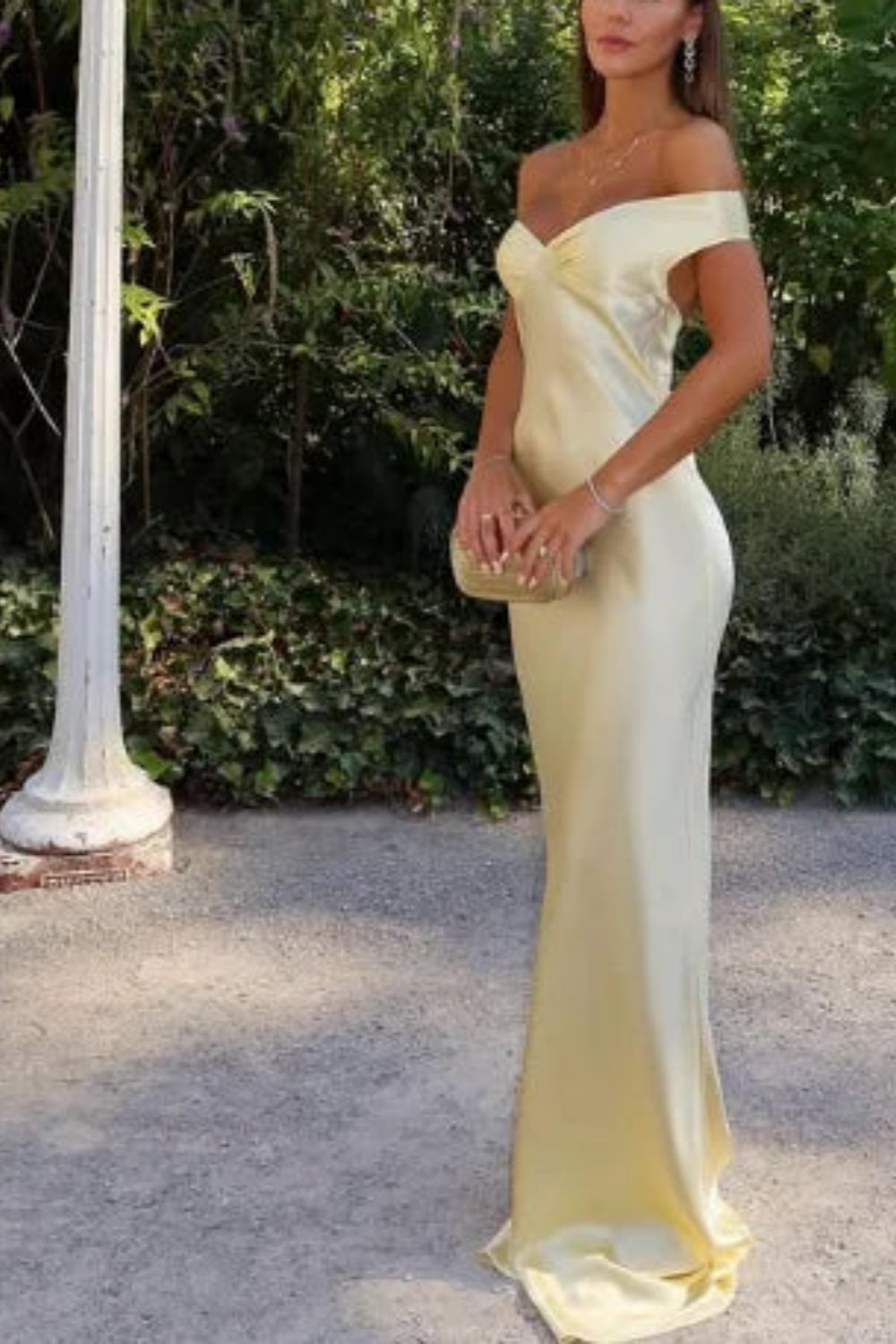 Girlhomeshops - Robe d'invitée de mariage jaune, élégante, simple, longue, en satin, gh5630