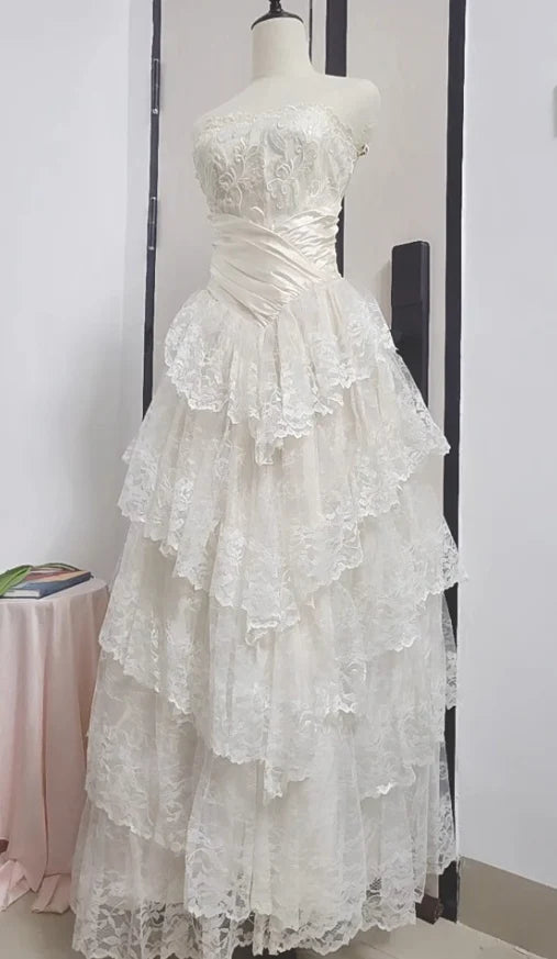 girlhomeshops--White Long Elegant Tulle Ball Gown Wedding Dress gh5565