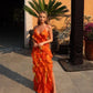 Orange Fashion Elegant Spaghetti Strap Long Ruffle Chiffon Ball Gown Evening Dress Party Dress Wedding Guest Dress gh3318