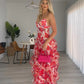 Hot Red Floral Print A-Line Backless Ruffle Long Chiffon Elegant Sexy Ball Gown Evening Dress Party Dress gh3185