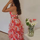 Hot Red Floral Print A-Line Backless Ruffle Long Chiffon Elegant Sexy Ball Gown Evening Dress Party Dress gh3185