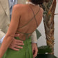 Robe de soirée longue en satin vert, simple et élégante, dos nu, à lacets, robe de bal, robe de soirée, robe d'invitée de mariage, gh3587