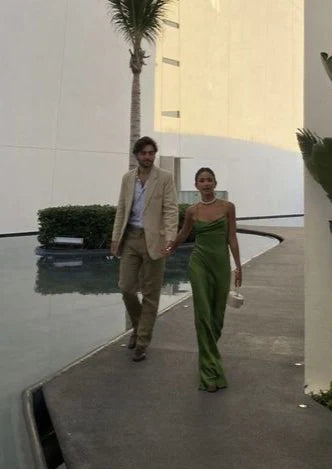 Robe de soirée longue en satin vert, simple et élégante, dos nu, à lacets, robe de bal, robe de soirée, robe d'invitée de mariage, gh3587