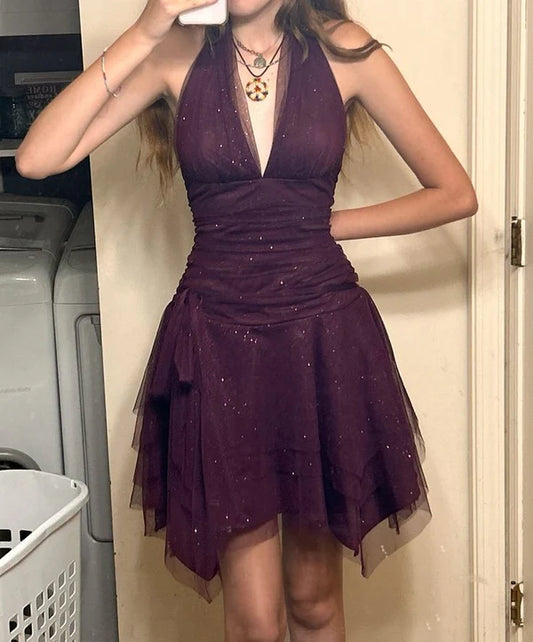 girlhomeshops--Shiny purple tight hoco dress homecoming dress short chiffon gh5568
