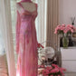 girlhomeshops-Formal Dress Pink Printed Chiffon Spaghetti-Strap Open-Back Floor-Length Fairy-Style Gown gh6377
