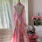 girlhomeshops-Formal Dress Pink Printed Chiffon Spaghetti-Strap Open-Back Floor-Length Fairy-Style Gown gh6377
