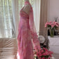 girlhomeshops-Formal Dress Pink Printed Chiffon Spaghetti-Strap Open-Back Floor-Length Fairy-Style Gown gh6377