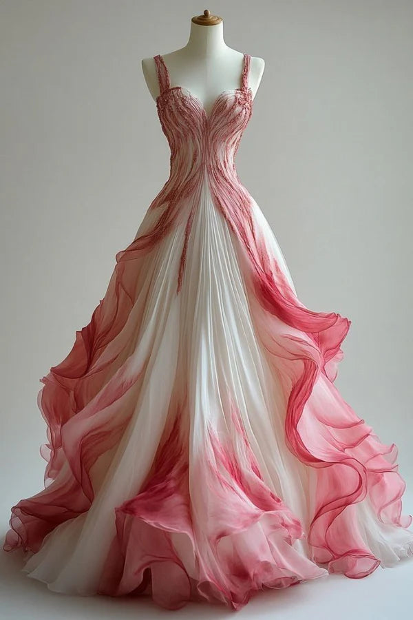 Pink gradient fashion elegant long tulle ball gown evening dress gh3601