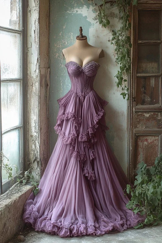Purple Fashion Elegant Exquisite Beaded Long Tulle Ball Gown Evening Dress gh3599
