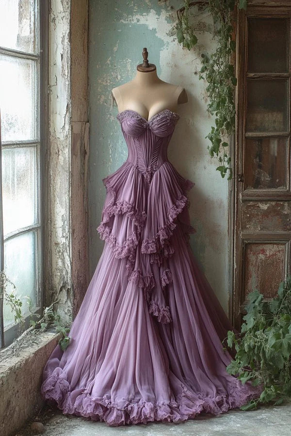 Purple Fashion Elegant Exquisite Beaded Long Tulle Ball Gown Evening Dress gh3599