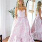 Pink Sweet Heart Neck Beautiful Floral Long Satin Ball Gown Evening Dress Party Dress gh3298