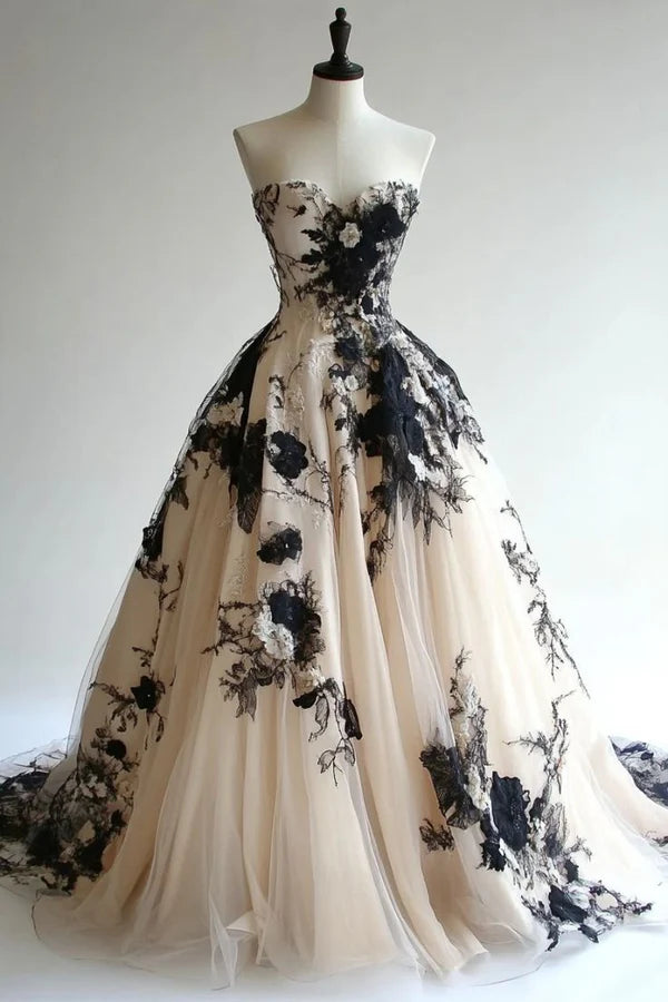 Black and white vintage fashion elegant long tulle evening dress, wedding dress, formal event dress gh3526
