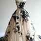 Black and white vintage fashion elegant long tulle evening dress, wedding dress, formal event dress gh3526
