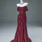 Free custom color and size blue/burgundy elegant off the shoulder pleated satin long formal mermaid ball gown evening dress party dress gh4245