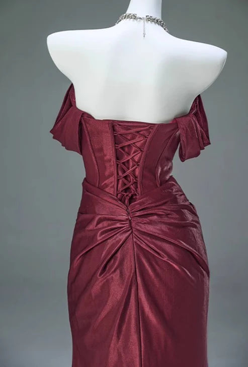 Free custom color and size blue/burgundy elegant off the shoulder pleated satin long formal mermaid ball gown evening dress party dress gh4245