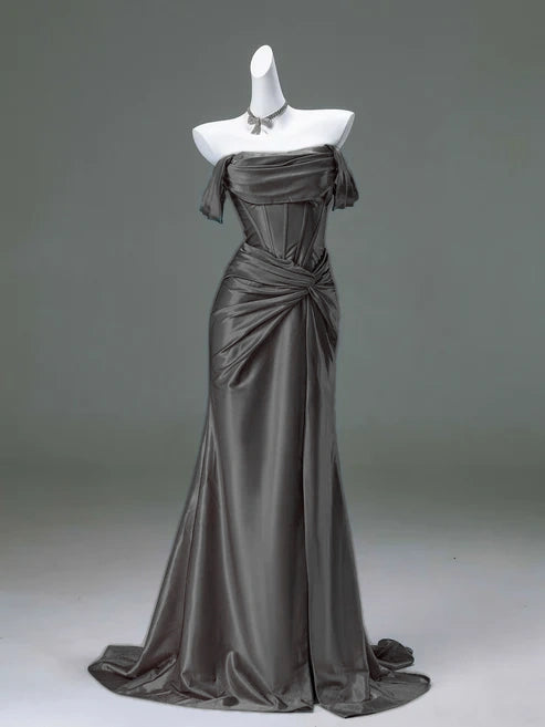 Free custom color and size blue/burgundy elegant off the shoulder pleated satin long formal mermaid ball gown evening dress party dress gh4245