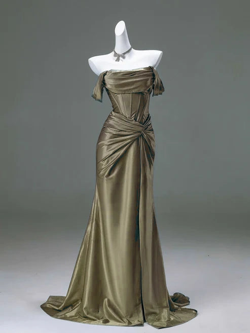 Free custom color and size blue/burgundy elegant off the shoulder pleated satin long formal mermaid ball gown evening dress party dress gh4245