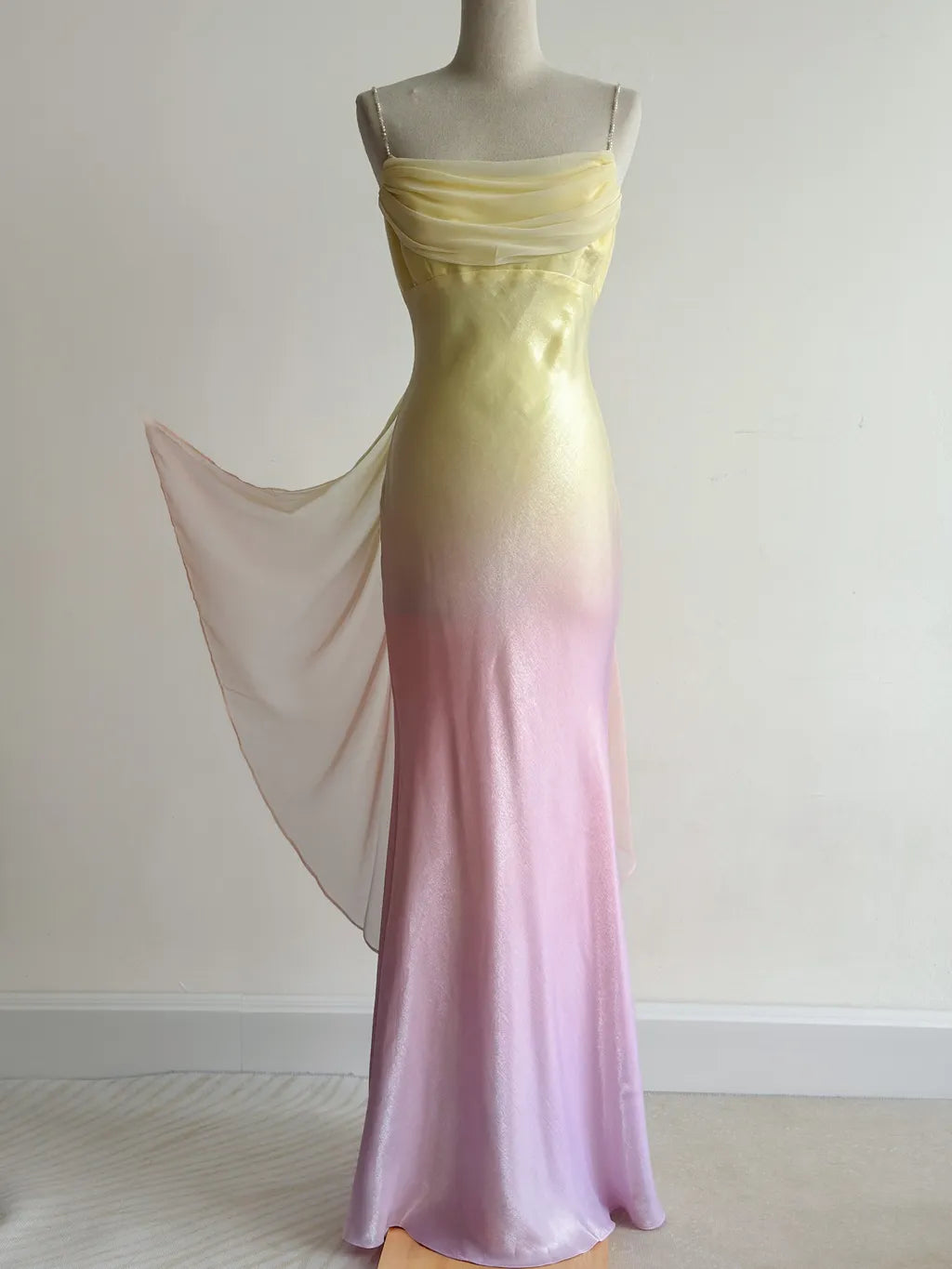 girlhomeshops-Fairy Tale Gradient Spaghetti Strap Mermaid Long Chiffon Ball Gown, Retro Evening Gown, Fairy Dress Gh6341
