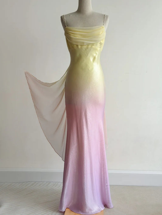 girlhomeshops-Fairy Tale Gradient Spaghetti Strap Mermaid Long Chiffon Ball Gown, Retro Evening Gown, Fairy Dress Gh6341
