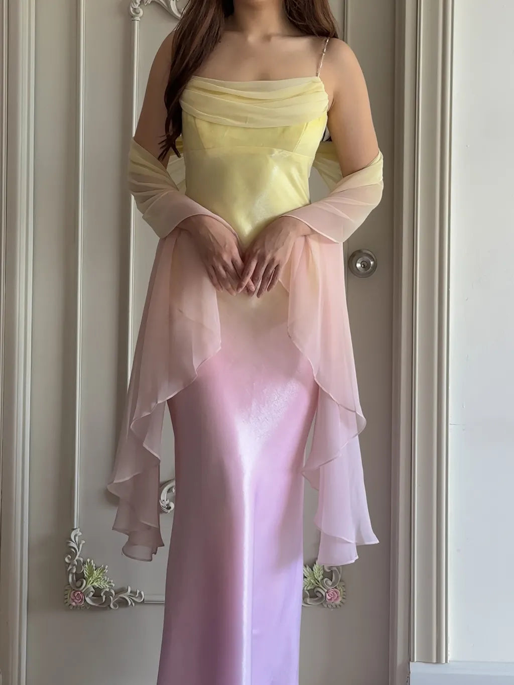 girlhomeshops-Fairy Tale Gradient Spaghetti Strap Mermaid Long Chiffon Ball Gown, Retro Evening Gown, Fairy Dress Gh6341