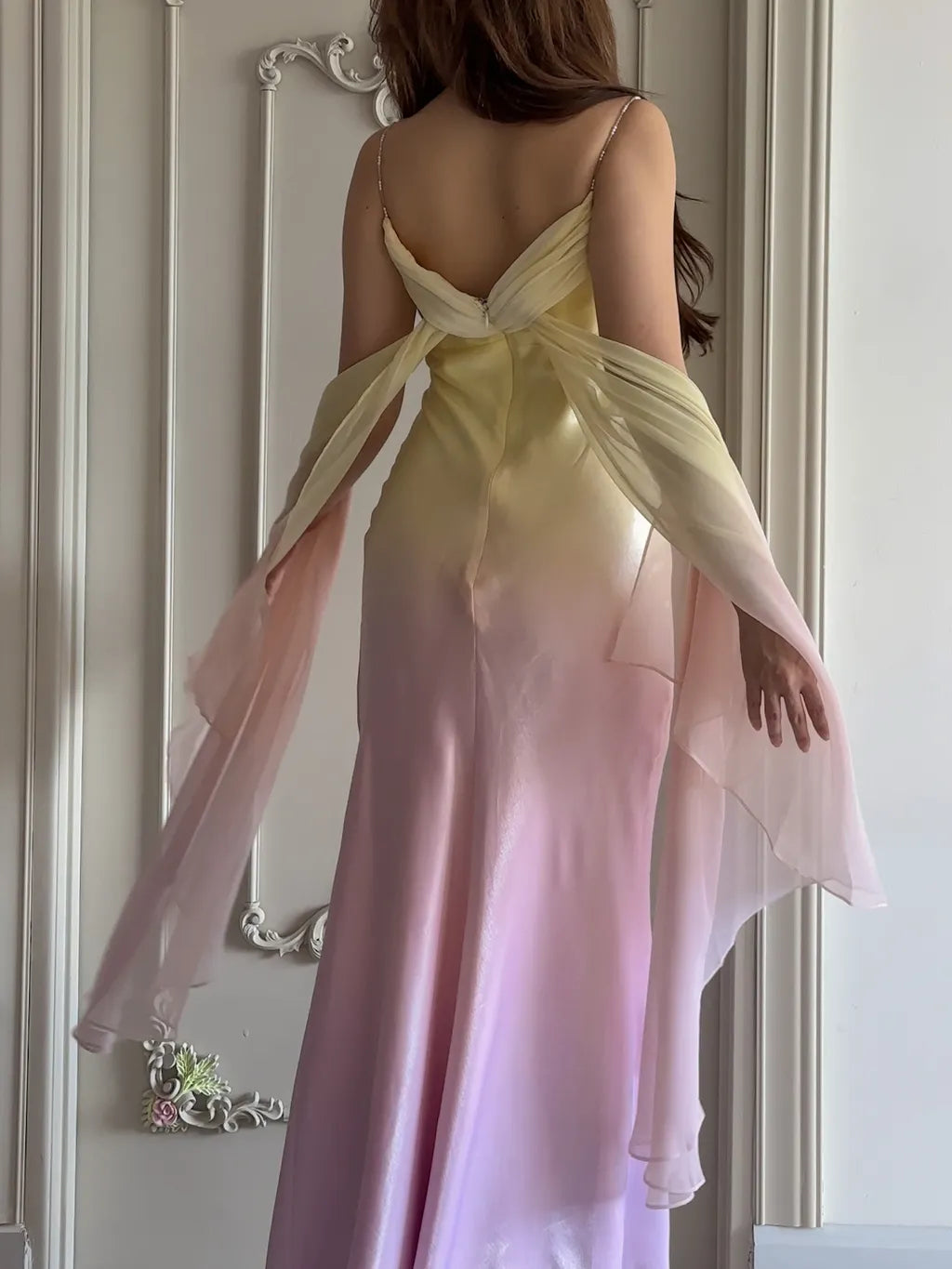 girlhomeshops-Fairy Tale Gradient Spaghetti Strap Mermaid Long Chiffon Ball Gown, Retro Evening Gown, Fairy Dress Gh6341