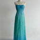 girlhomeshops-Blue-Green Gradient Rhinestone Tulle Strappy Train Gown, Dreamy Ruffle & Flowy Elegant Dress gh6348