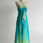girlhomeshops-Gradient Green-Blue Chiffon Halter Sleeveless Midi Dress, Bohemian Ruffle & Rhinestone Elegant Gown gh6345