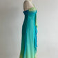 girlhomeshops-Gradient Green-Blue Chiffon Halter Sleeveless Midi Dress, Bohemian Ruffle & Rhinestone Elegant Gown gh6345