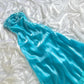 girlhomeshops-Shiny Turquoise Satin Strapless Midi Dress, Sleeveless Slim-Fit Elegant Gown gh6342
