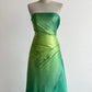 girlhomeshops-Gradient Green Shiny Satin Strapless Train Gown, Sleeveless Rhinestone Elegant Evening Dress gh6343