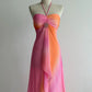 girlhomeshops-Pink-Orange Gradient Lurex Halter Sleeveless Train Gown, Party-Style Ruffle & Rhinestone Elegant Dress gh6349