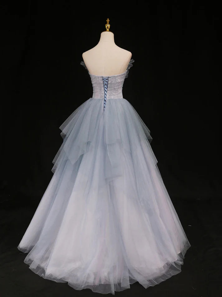 Blue Gorgeous Exquisite Beading A-line Tulle Long Prom Gown Evening Gown Formal Graduation Dress gh3465