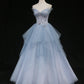 Blue Gorgeous Exquisite Beading A-line Tulle Long Prom Gown Evening Gown Formal Graduation Dress gh3465