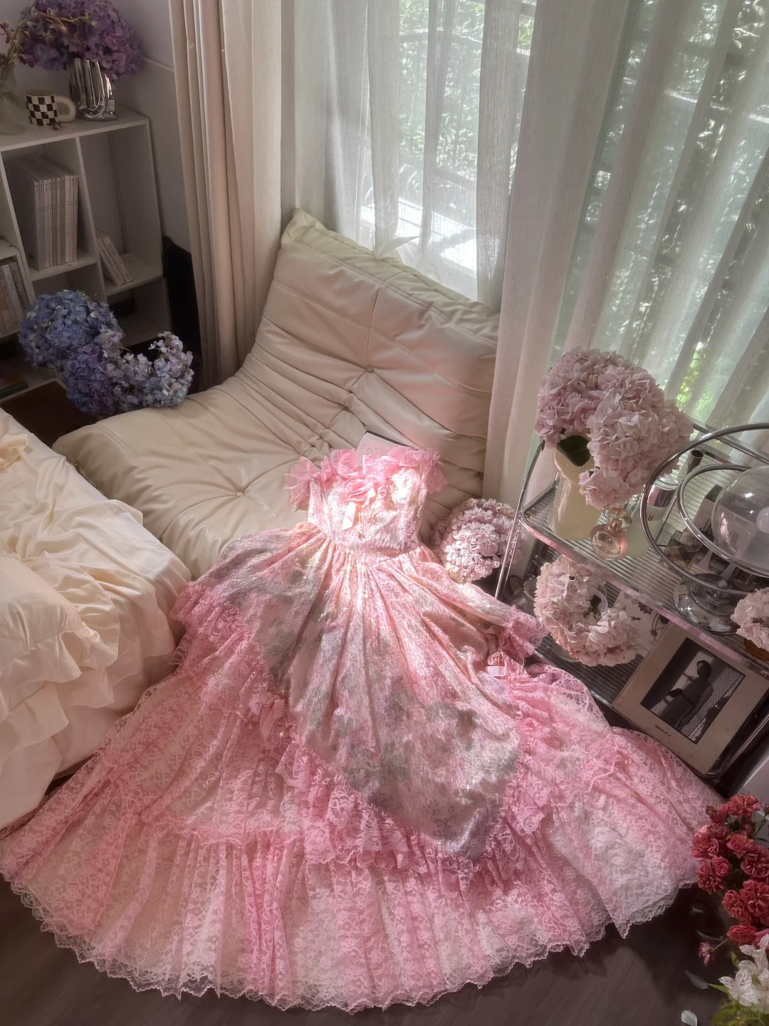 Robe de soirée en tulle rose, élégante et exquise, en dentelle florale, longue, princesse, robe de bal, robe d'anniversaire, robe de cérémonie pour adulte, gh4032