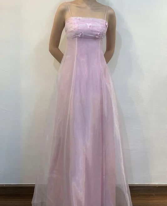 Robe de soirée longue en mousseline de soie et tulle, élégante et vintage, motif floral, coupe trapèze, bretelles spaghetti, style vintage, gh3908