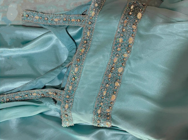 Blue Beaded Long Satin Mermaid Ball Gown Evening Gown Party Dress gh4439