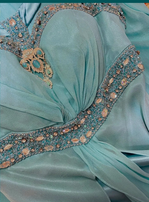 Blue Beaded Long Satin Mermaid Ball Gown Evening Gown Party Dress gh4439