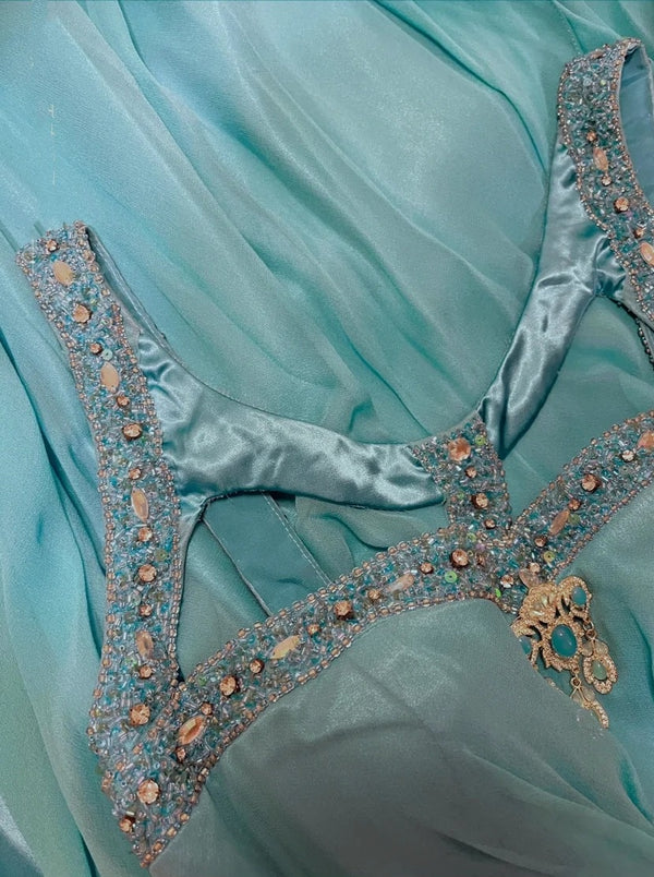 Blue Beaded Long Satin Mermaid Ball Gown Evening Gown Party Dress gh4439