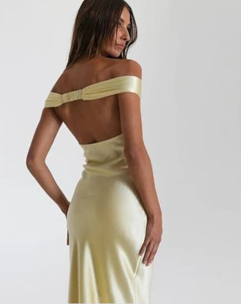 Girlhomeshops - Robe d'invitée de mariage jaune, élégante, simple, longue, en satin, gh5630