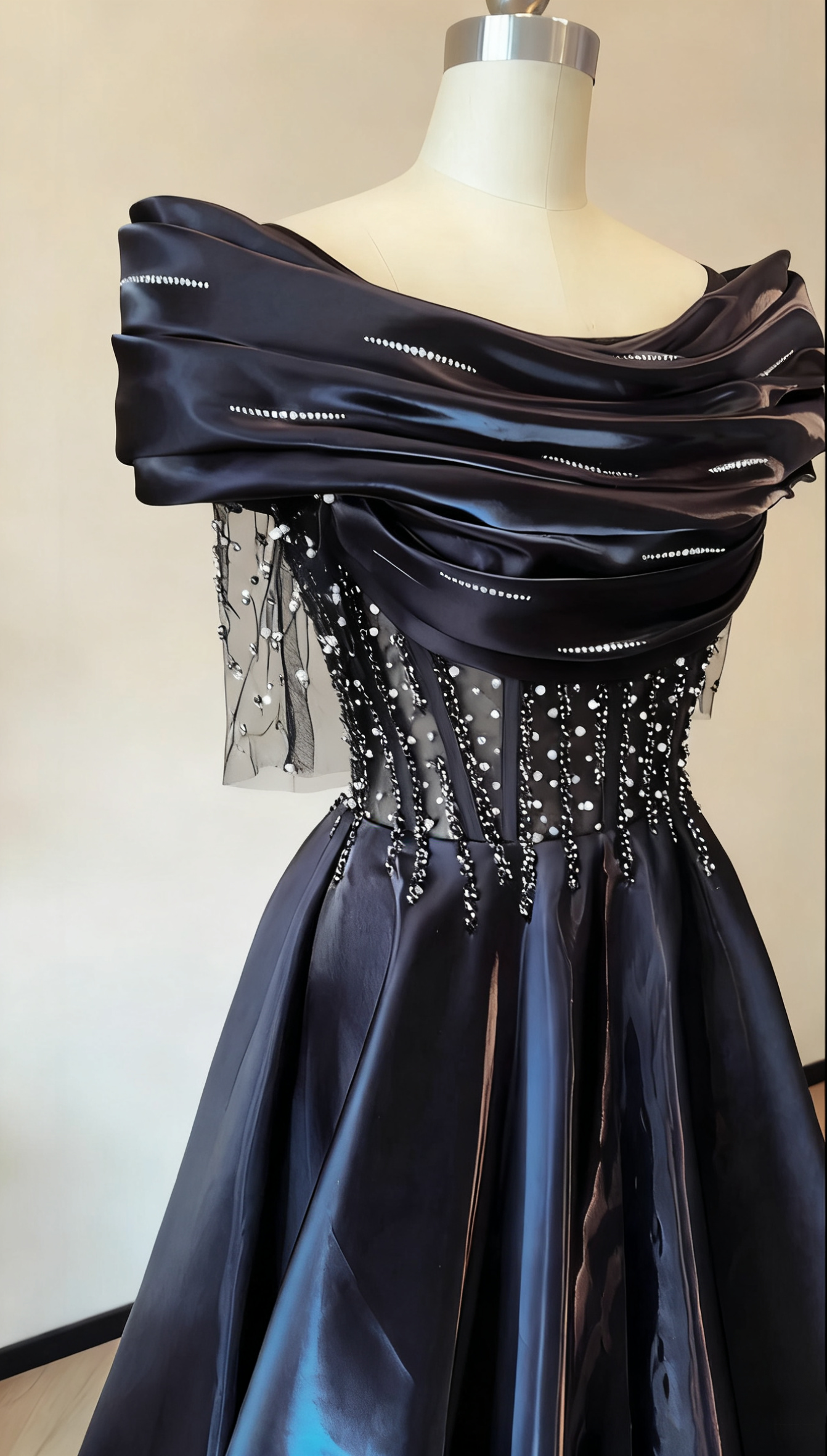 girlhomeshops- Fashionable satin exquisite beaded long dress gh6215