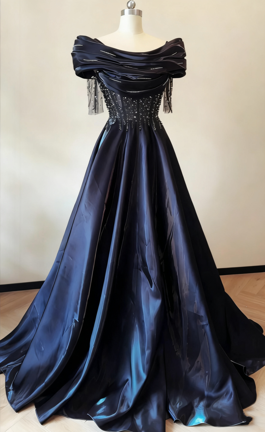 girlhomeshops- Fashionable satin exquisite beaded long dress gh6215