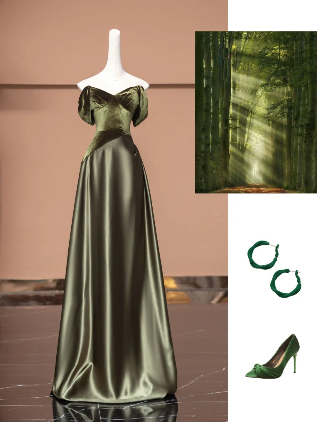 Green velvet retro fashion elegant satin long prom dress evening dress party dress gh4867