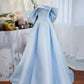 Light Blue Elegant A-line Off-shoulder Long Satin Ball Gown Formal Evening Dress gh3256
