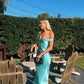 Yellow/blue fashionable simple mermaid strapless long satin Ball gown, prom dress, evening dress, party dress gh3495