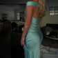 Yellow/blue fashionable simple mermaid strapless long satin Ball gown, prom dress, evening dress, party dress gh3495