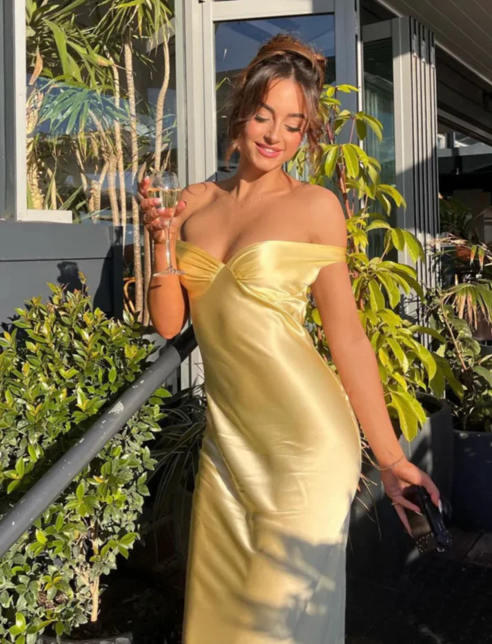 Yellow/blue fashionable simple mermaid strapless long satin Ball gown, prom dress, evening dress, party dress gh3495