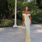 Yellow/blue fashionable simple mermaid strapless long satin Ball gown, prom dress, evening dress, party dress gh3495