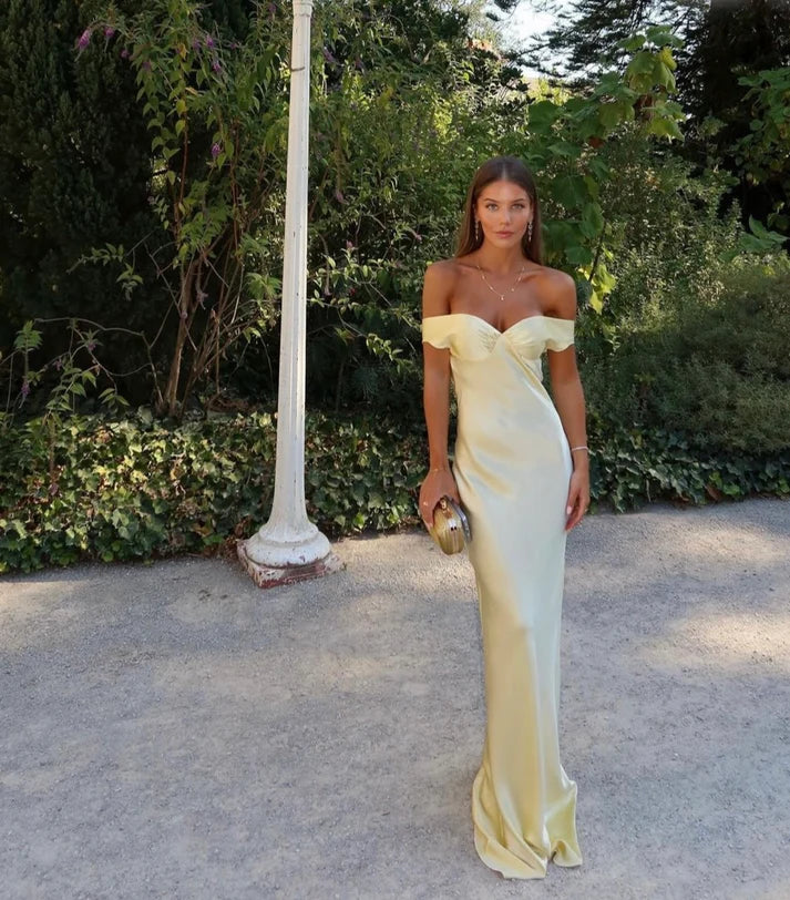 Yellow/blue fashionable simple mermaid strapless long satin Ball gown, prom dress, evening dress, party dress gh3495