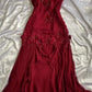 Burgundy retro fashion mermaid exquisite beaded spaghetti strap long chiffon ball gown, evening dress, party dress gh3498